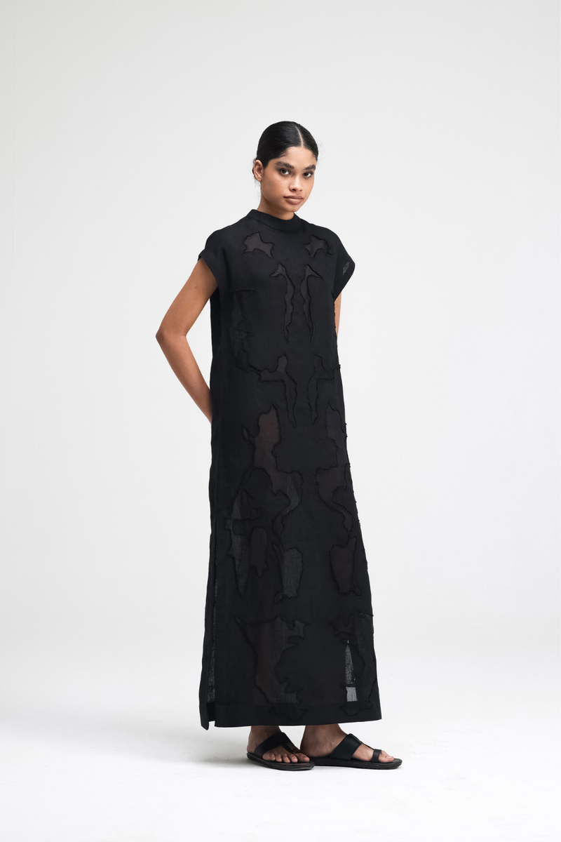 Mai Hand-Embroidered Dress silk by Turn Black in black color for women in Singapore