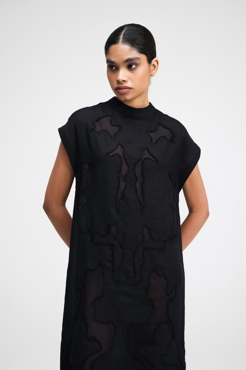 Mai Hand-Embroidered Dress silk by Turn Black in black color for women in Singapore