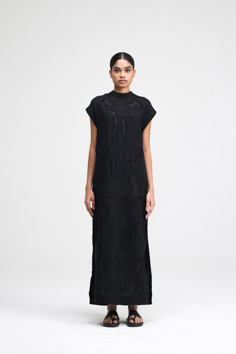 Mai Hand-Embroidered Dress silk by Turn Black in black color for women in Singapore