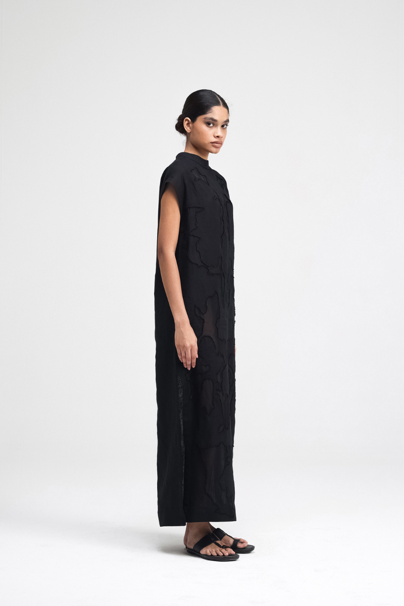 Mai Hand-Embroidered Dress silk by Turn Black in black color for women in Singapore