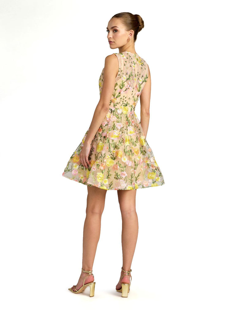 56409 - Yellow Floral Embroidered Sleeveless A-Line Mini Dress polyester cocktail/party dress by Mac Duggal in yellow for women in Singapore