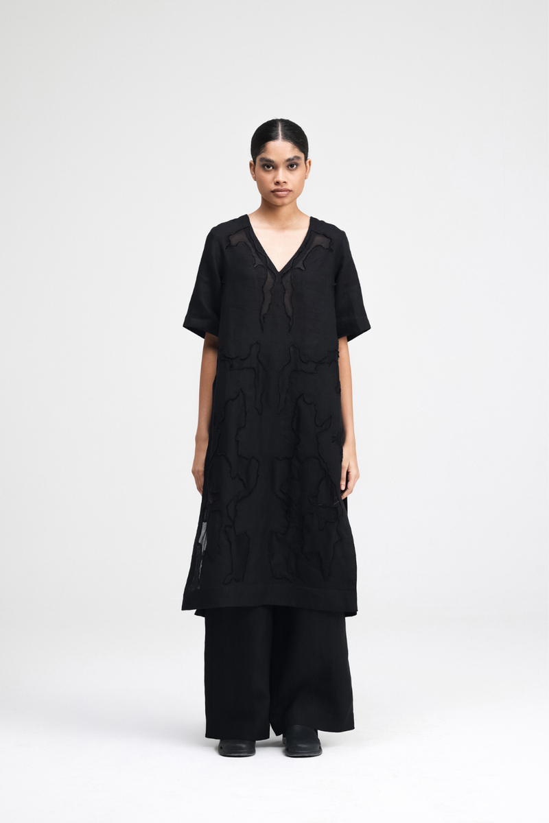 Yuna Hand Embroidered Tunic silk by Turn Black in black color for women in Singapore