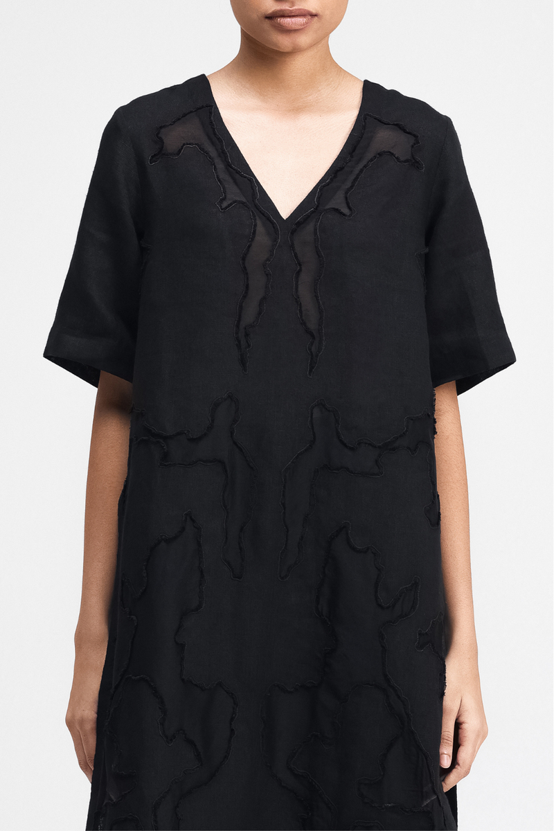 Yuna Hand Embroidered Tunic silk by Turn Black in black color for women in Singapore