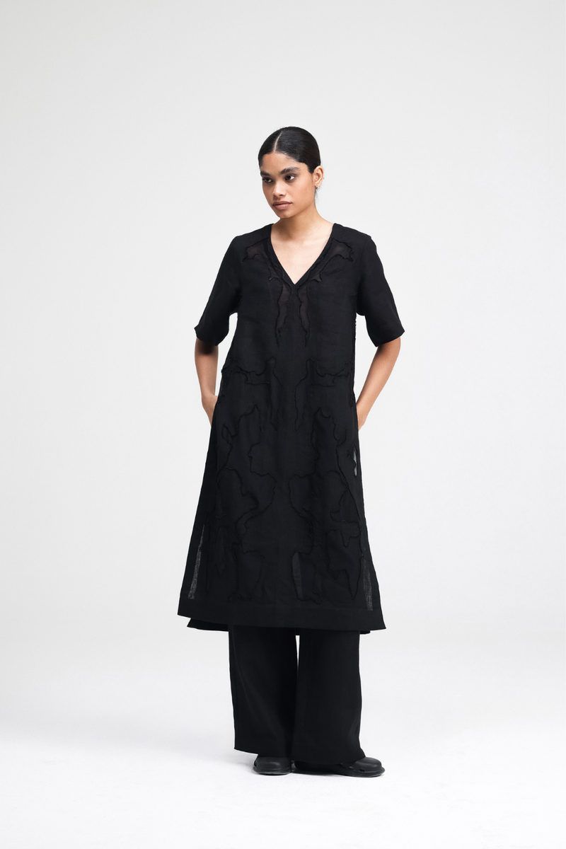 Yuna Hand Embroidered Tunic silk by Turn Black in black color for women in Singapore
