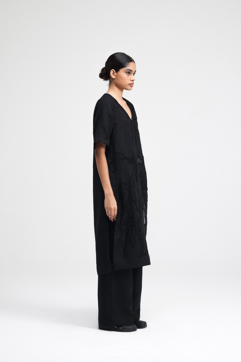 Yuna Hand Embroidered Tunic silk by Turn Black in black color for women in Singapore