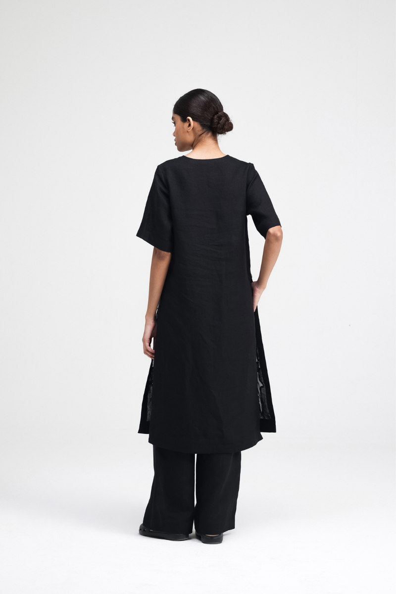 Yuna Hand Embroidered Tunic silk by Turn Black in black color for women in Singapore