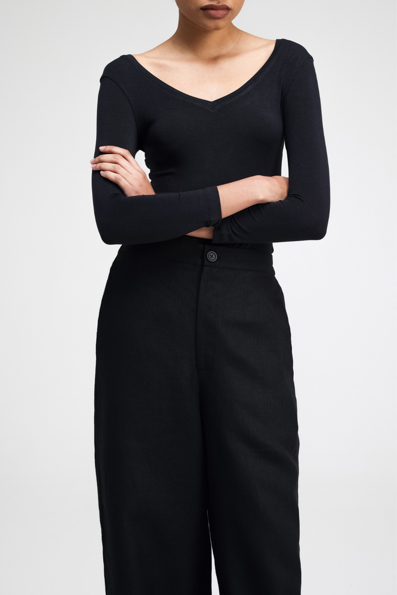Haruka Linen Pants linen by Turn Black in black color for women in Singapore
