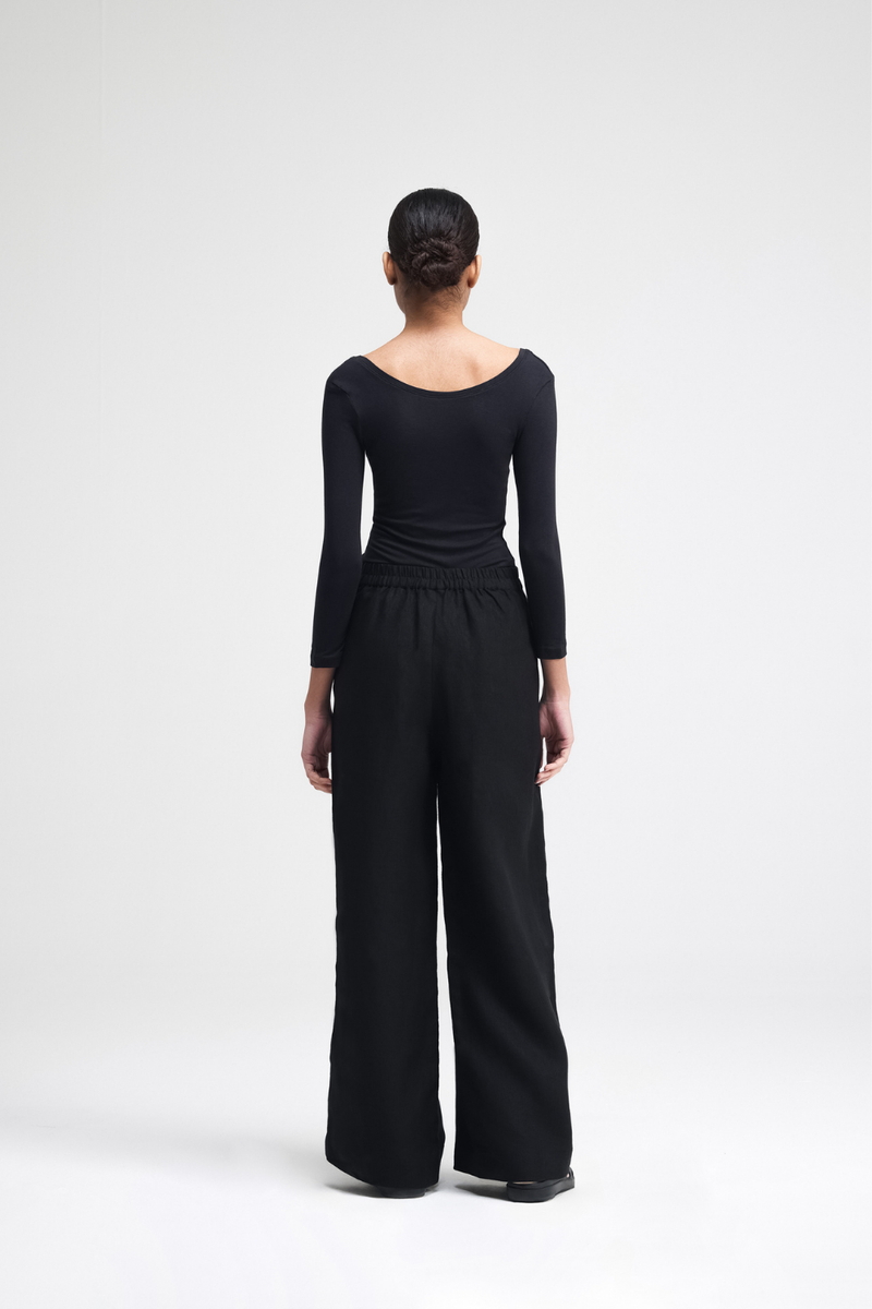 Haruka Linen Pants linen by Turn Black in black color for women in Singapore
