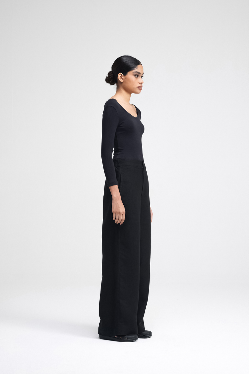 Haruka Linen Pants linen by Turn Black in black color for women in Singapore