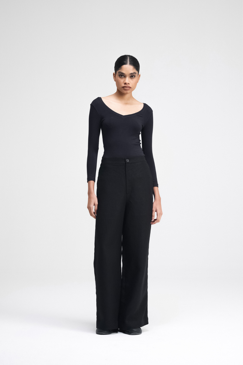 Haruka Linen Pants linen by Turn Black in black color for women in Singapore