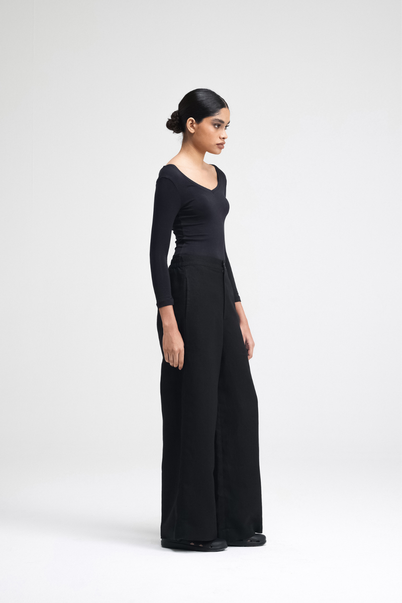 Haruka Linen Pants linen by Turn Black in black color for women in Singapore