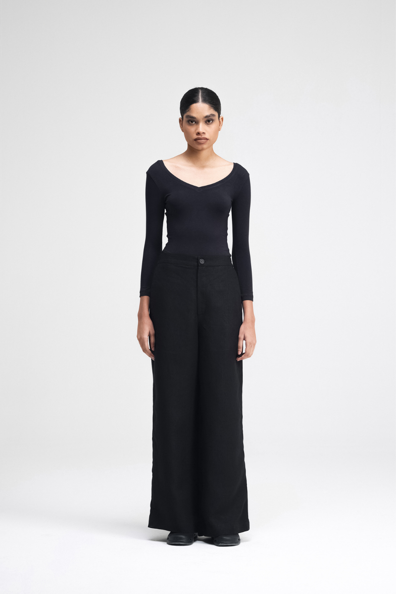 Haruka Linen Pants linen by Turn Black in black color for women in Singapore
