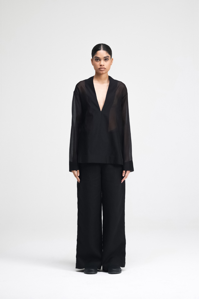 Haruka Linen Pants linen by Turn Black in black color for women in Singapore