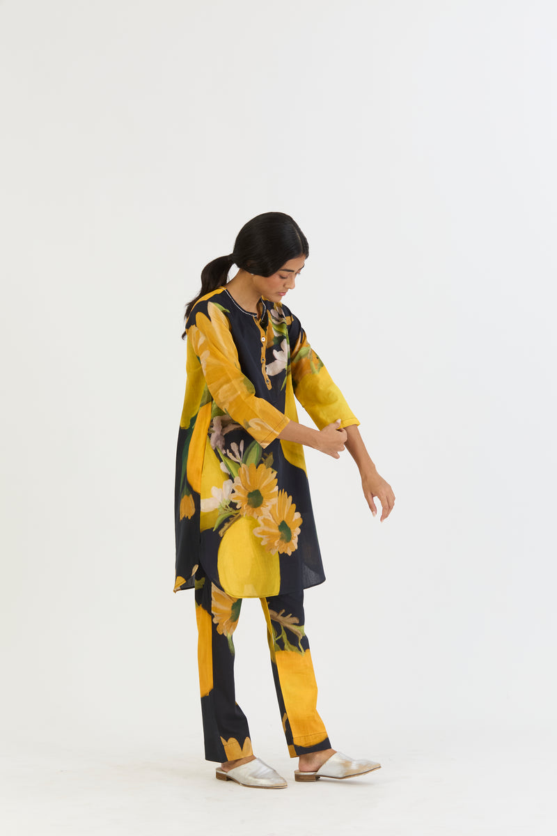 POMELLO SHORT KURTA SET cotton by Yam in yellow color for women in Singapore