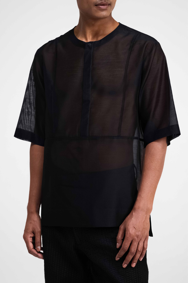 Hiro Top silk by Turn Black in black color for men in Singapore