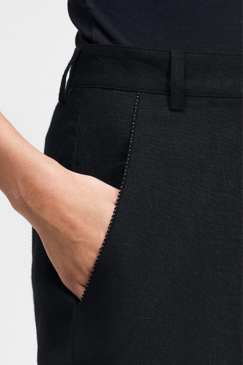 Koja Hand-Embroidered Pants linen by Turn Black in black color for women in Singapore