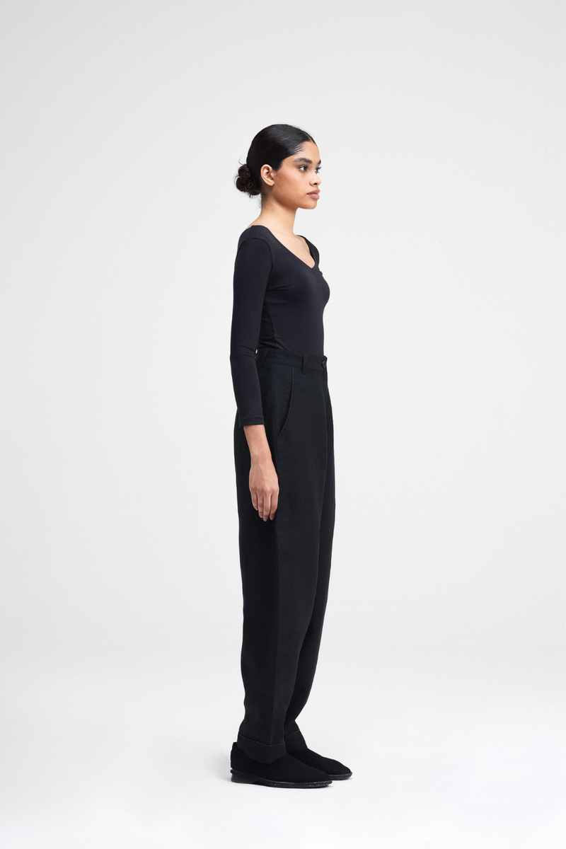 Koja Hand-Embroidered Pants linen by Turn Black in black color for women in Singapore