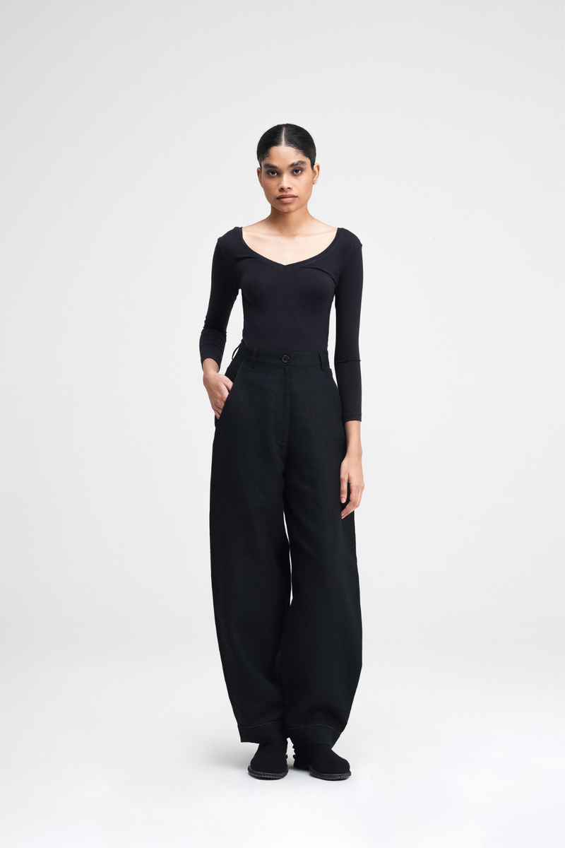 Koja Hand-Embroidered Pants linen by Turn Black in black color for women in Singapore