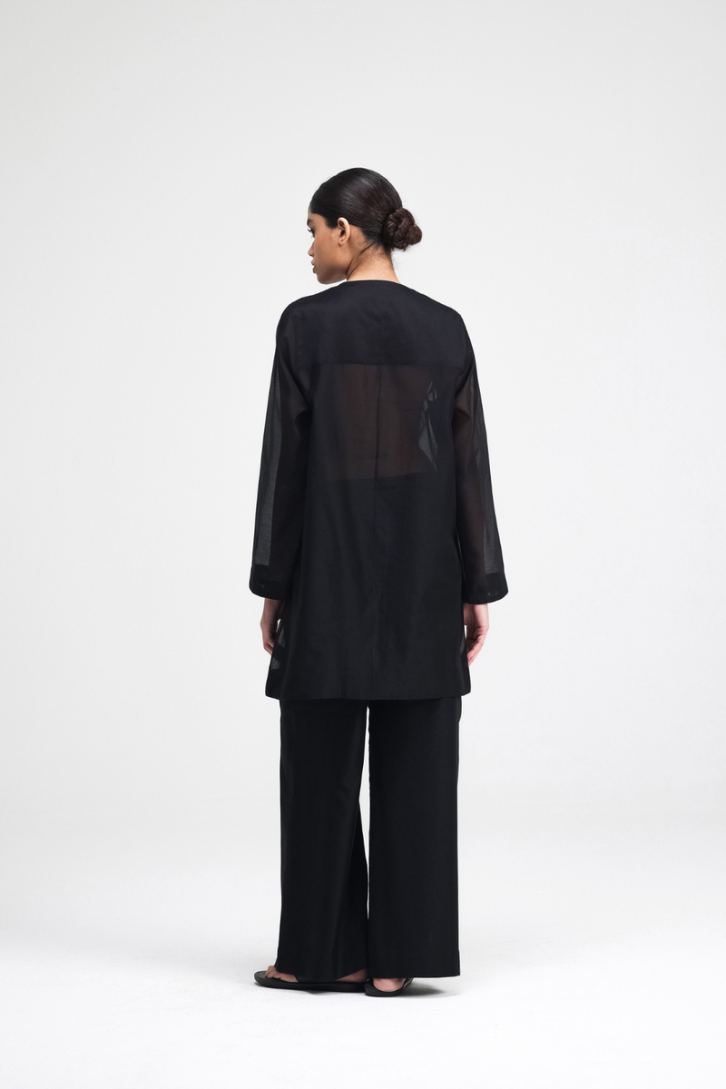 Jun Hand-Embroidered Kurta silk by Turn Black in black color for women in Singapore