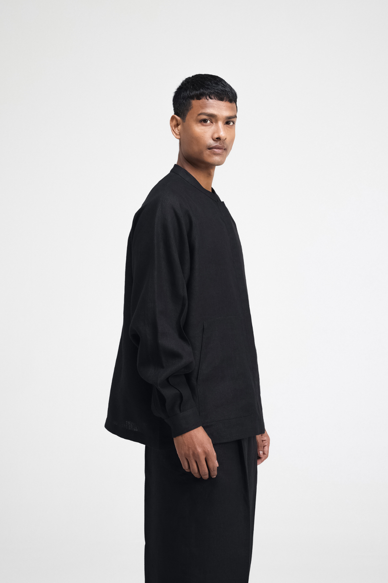 Cali Raglan Co-ord Set linen by Turn Black in black color for men in Singapore