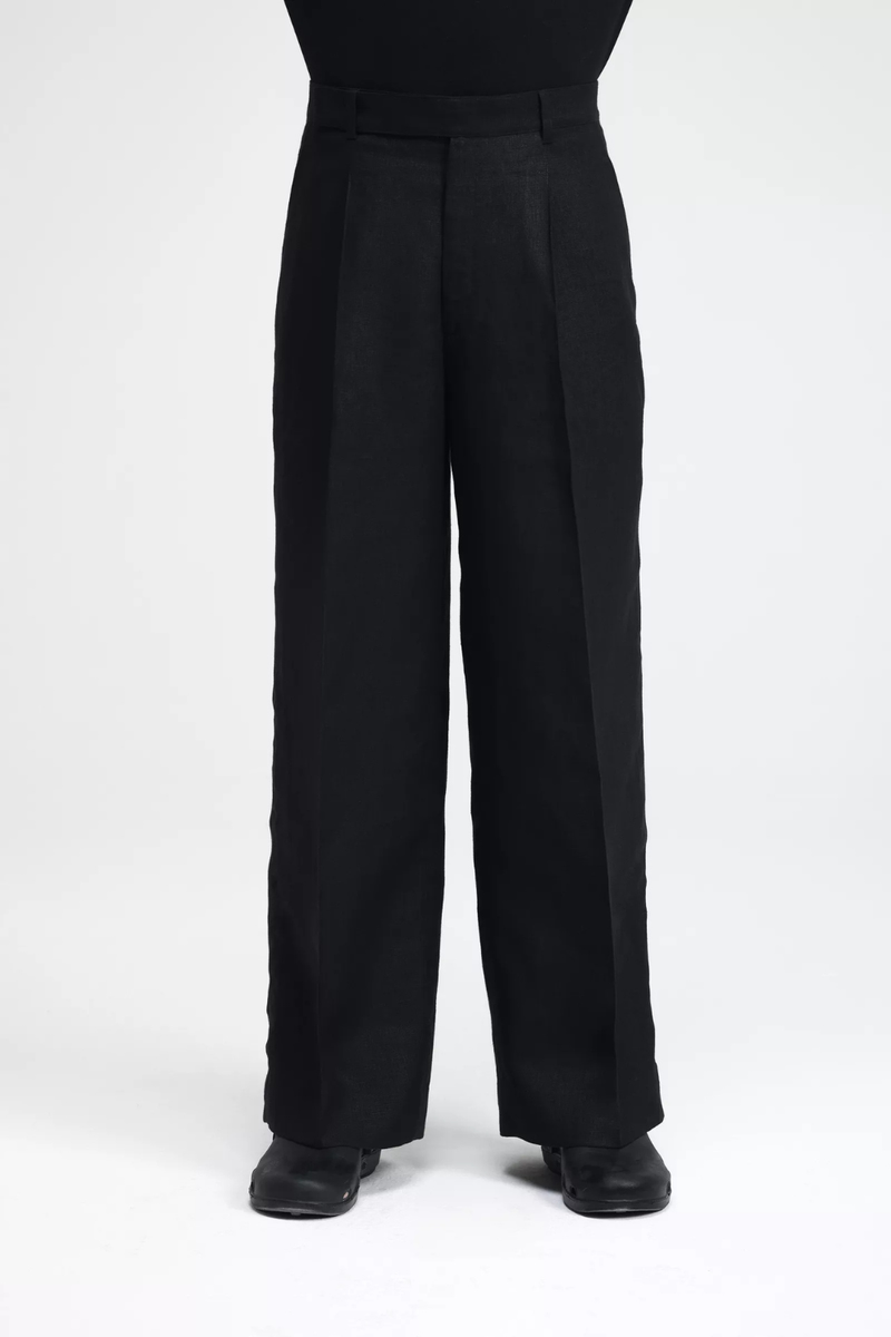 Cali Raglan Co-ord Set linen by Turn Black in black color for men in Singapore
