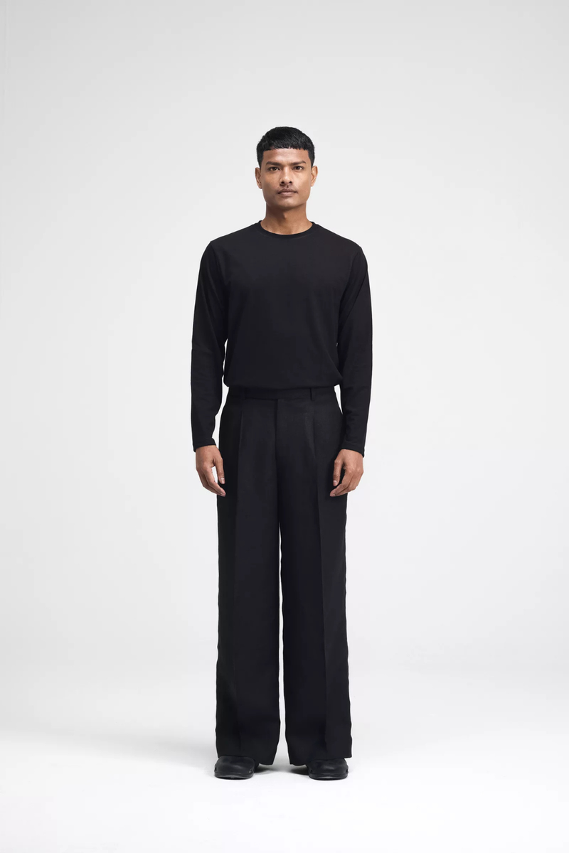 Cali Raglan Co-ord Set linen by Turn Black in black color for men in Singapore