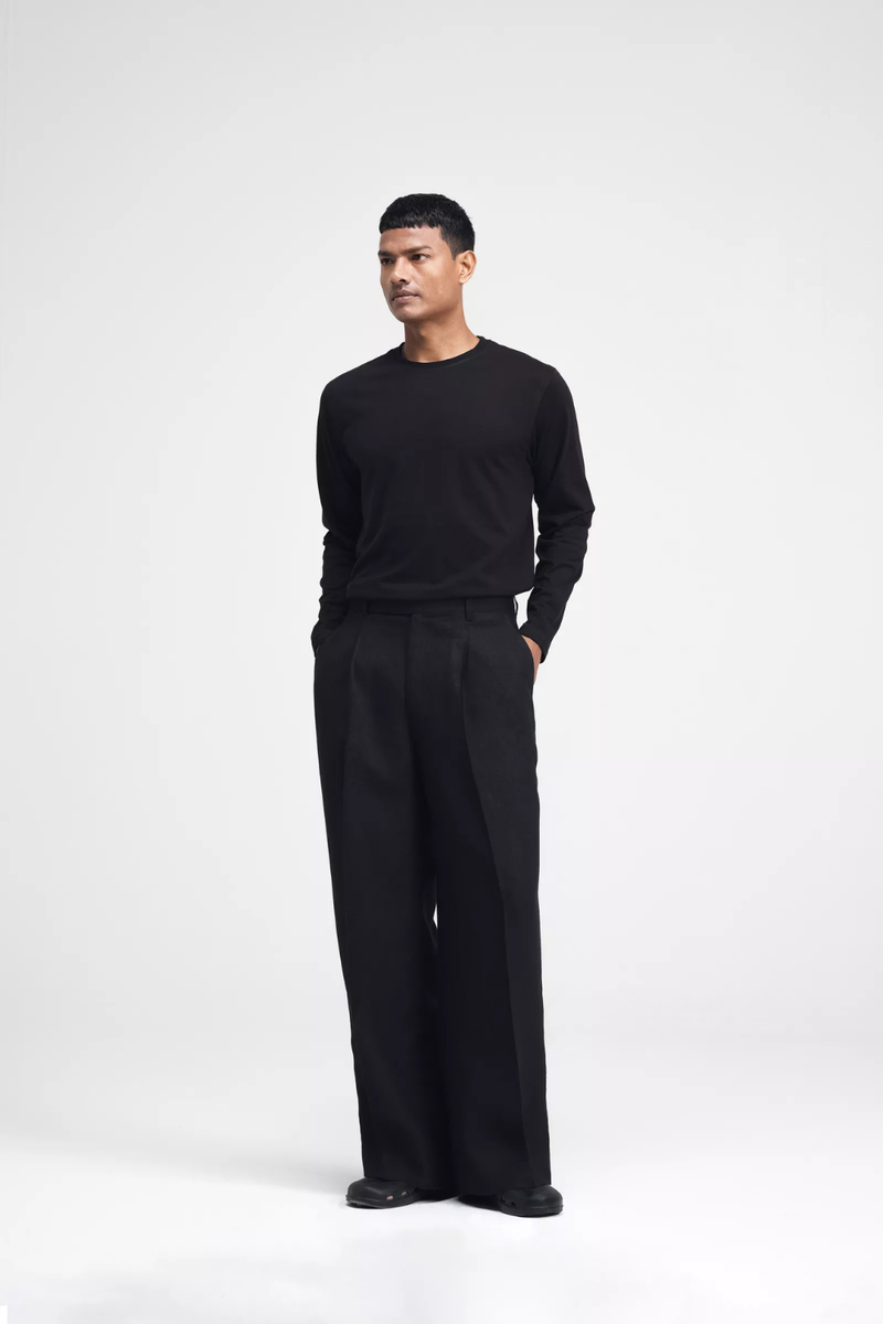 Cali Raglan Co-ord Set linen by Turn Black in black color for men in Singapore
