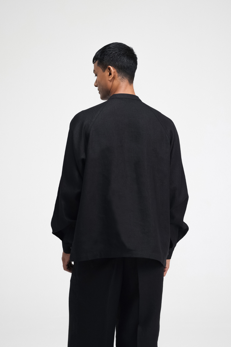 Cali Raglan Co-ord Set linen by Turn Black in black color for men in Singapore