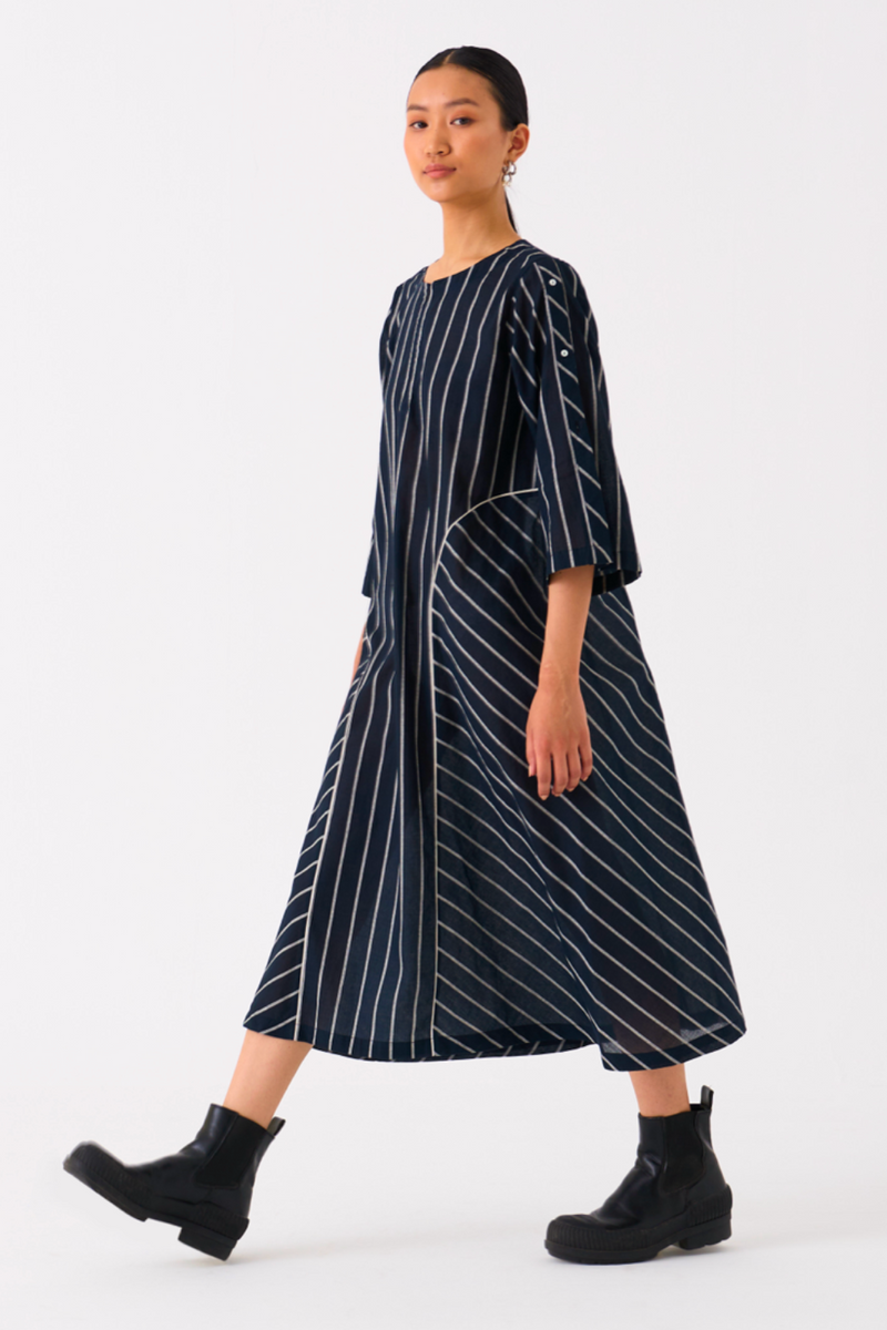 ALL STRIPE DRESS-BLACK STRIPE mul by THREE in black color for women in Singapore