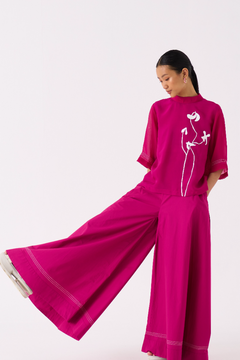 POPPY TOP CO-ORD
(SET OF 2)-FUSCHIA poplin by THREE for women in Singapore