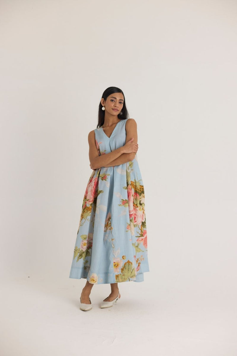 TAFFY V NECK DRESS satin by Yam in blue color for in Singapore