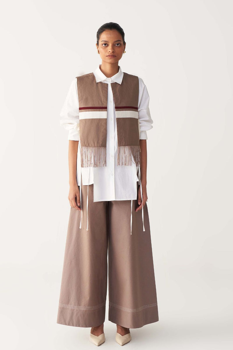 FRINGE CROP OVERLAY CO-ORD (SET OF 3)-CEDAR & WHITE poplin by THREE for women in Singapore