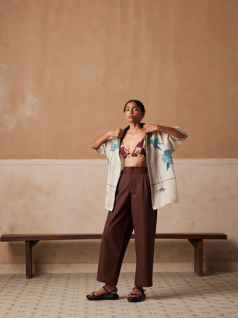 Unisex Oversized Shirt -Dayflower print linen by CORD for women in Singapore