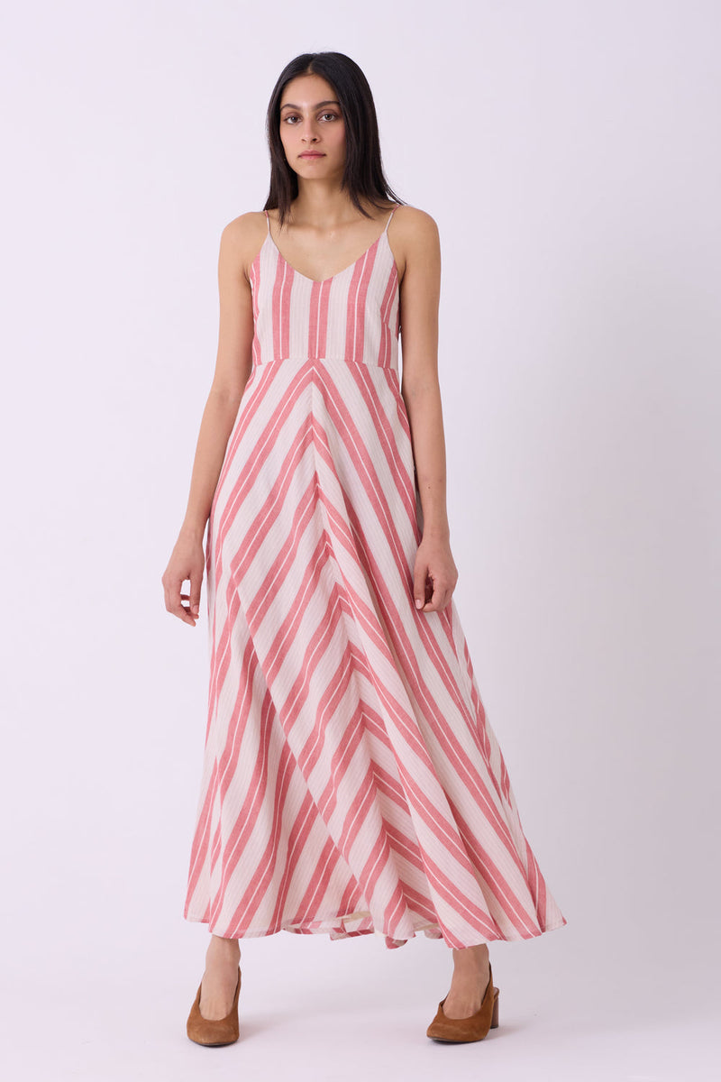 Ritsu Red Striped Handwoven Maxi Dress handwoven cotton dress by The Summer House in red for women in Singapore
