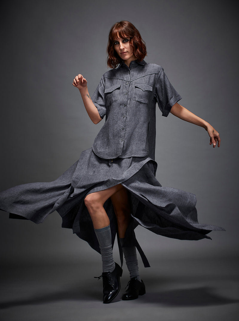 NADIA SHIRT linen by Chola in grey color for women in Singapore