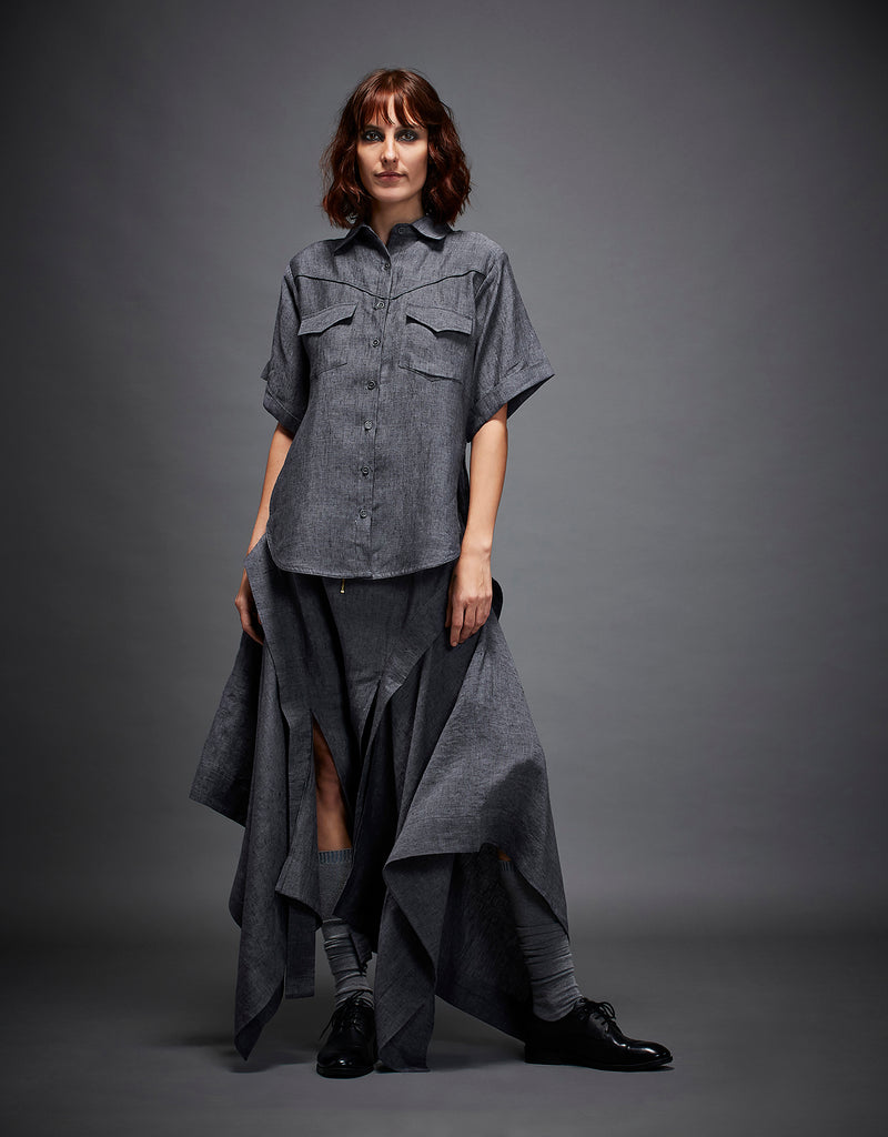 NADIA SHIRT linen by Chola in grey color for women in Singapore