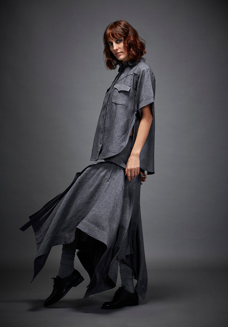 NADIA SHIRT linen by Chola in grey color for women in Singapore