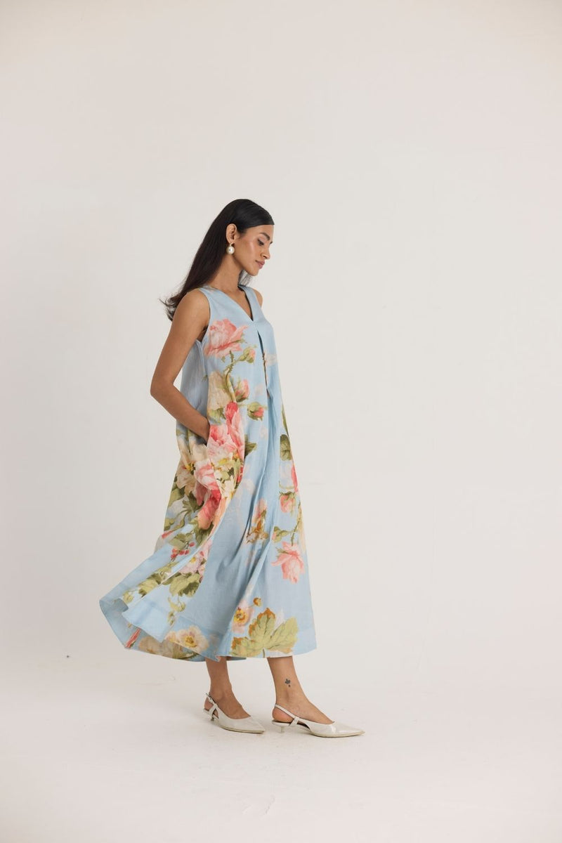 TAFFY V NECK DRESS satin by Yam in blue color for in Singapore