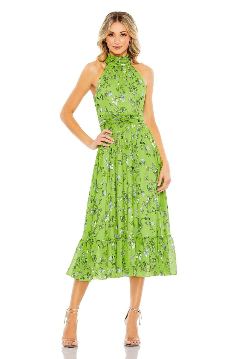 MD-55854 Halter Printed Dress-Green by Mac Duggal in green color for women in Singapore