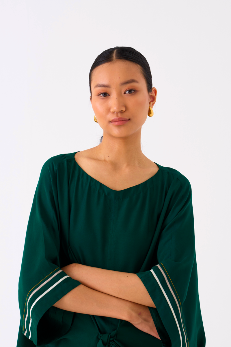 TIE KAFTAN-GREEN bemberg by THREE in green color for women in Singapore
