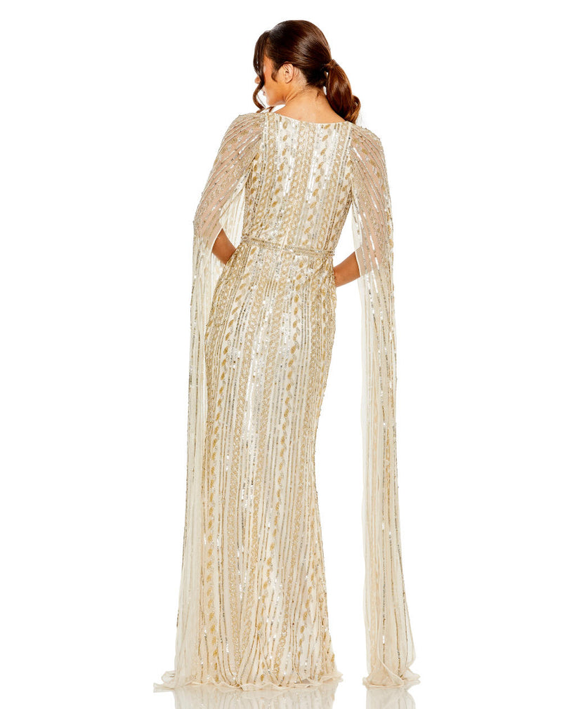 MD-5915 Cape Gown-Beige by Mac Duggal in beige color for women in Singapore