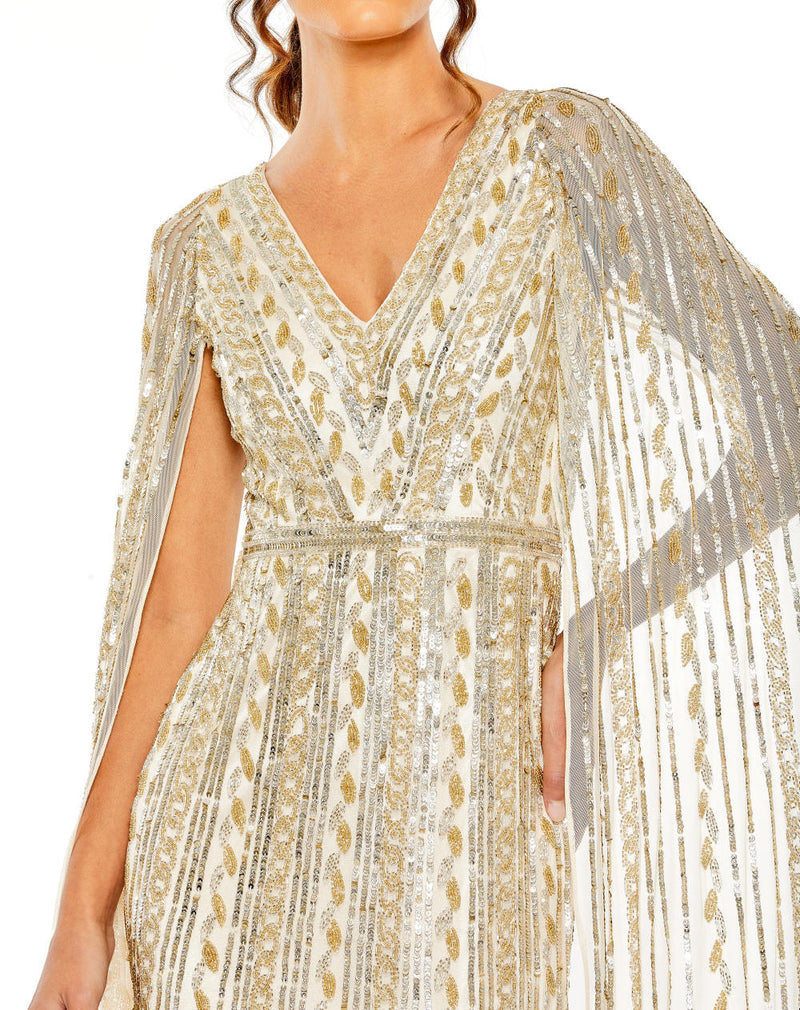 MD-5915 Cape Gown-Beige by Mac Duggal in beige color for women in Singapore