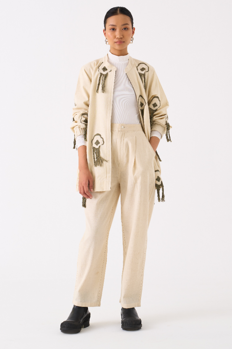 FRINGE BOMBER JACKET-IVORY by THREE in ivory color for women in Singapore