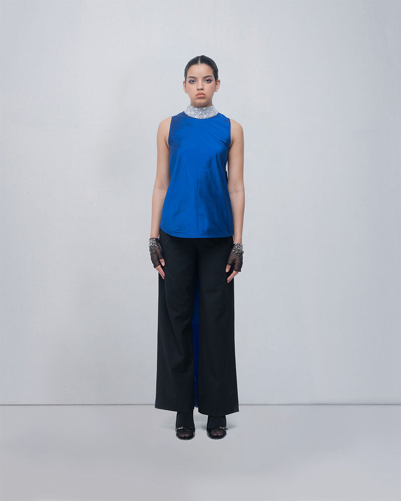 Ondine Top viscose top/shirt by Leh Studios in blue for women in Singapore