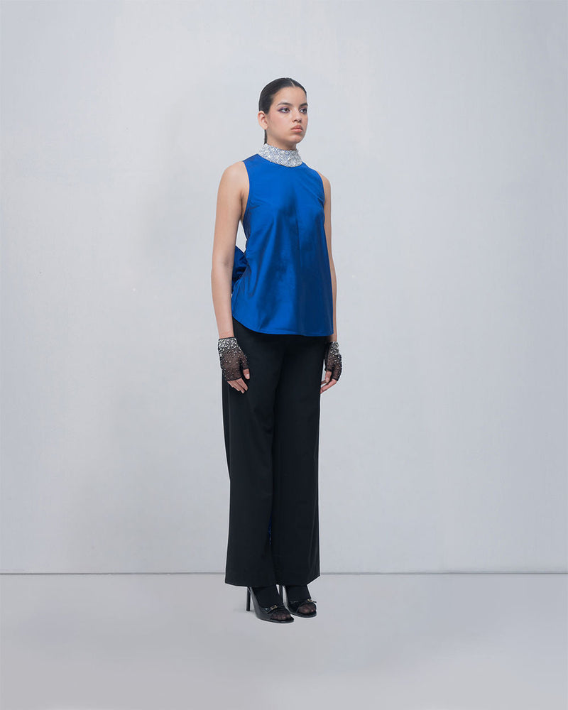 Ondine Top viscose top/shirt by Leh Studios in blue for women in Singapore