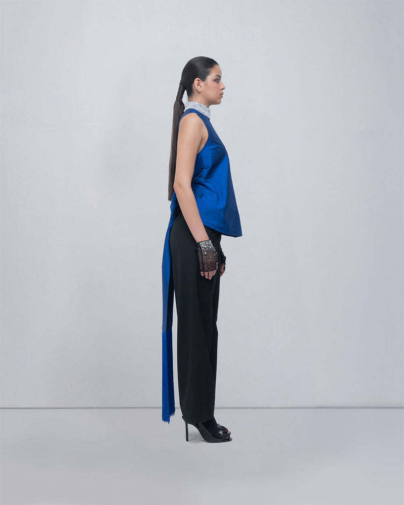 Ondine Top viscose top/shirt by Leh Studios in blue for women in Singapore