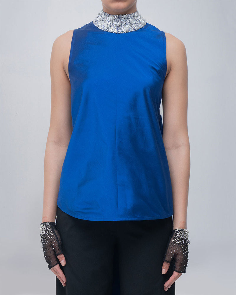 Ondine Top viscose top/shirt by Leh Studios in blue for women in Singapore