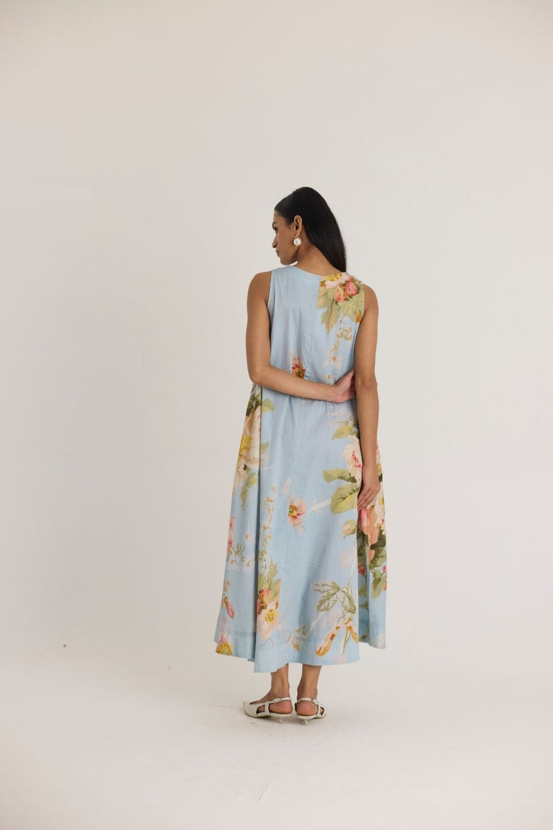 TAFFY V NECK DRESS satin by Yam in blue color for in Singapore