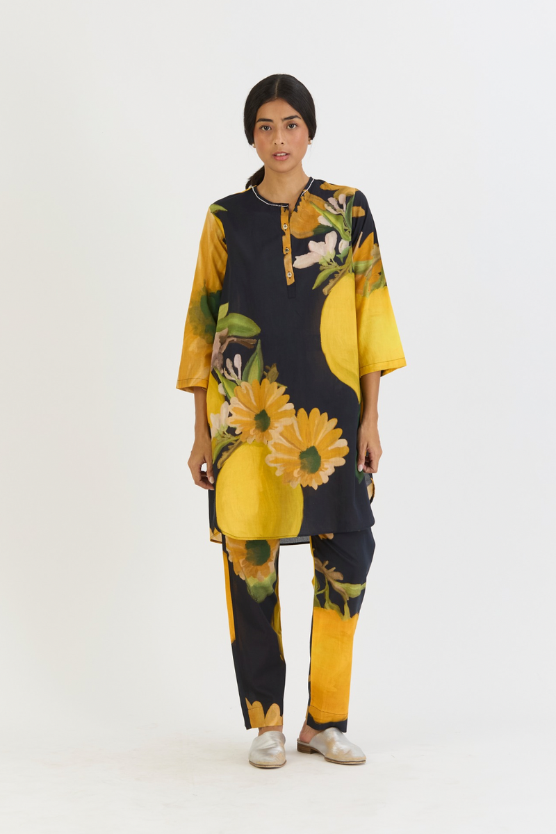POMELLO SHORT KURTA SET cotton by Yam in yellow color for women in Singapore
