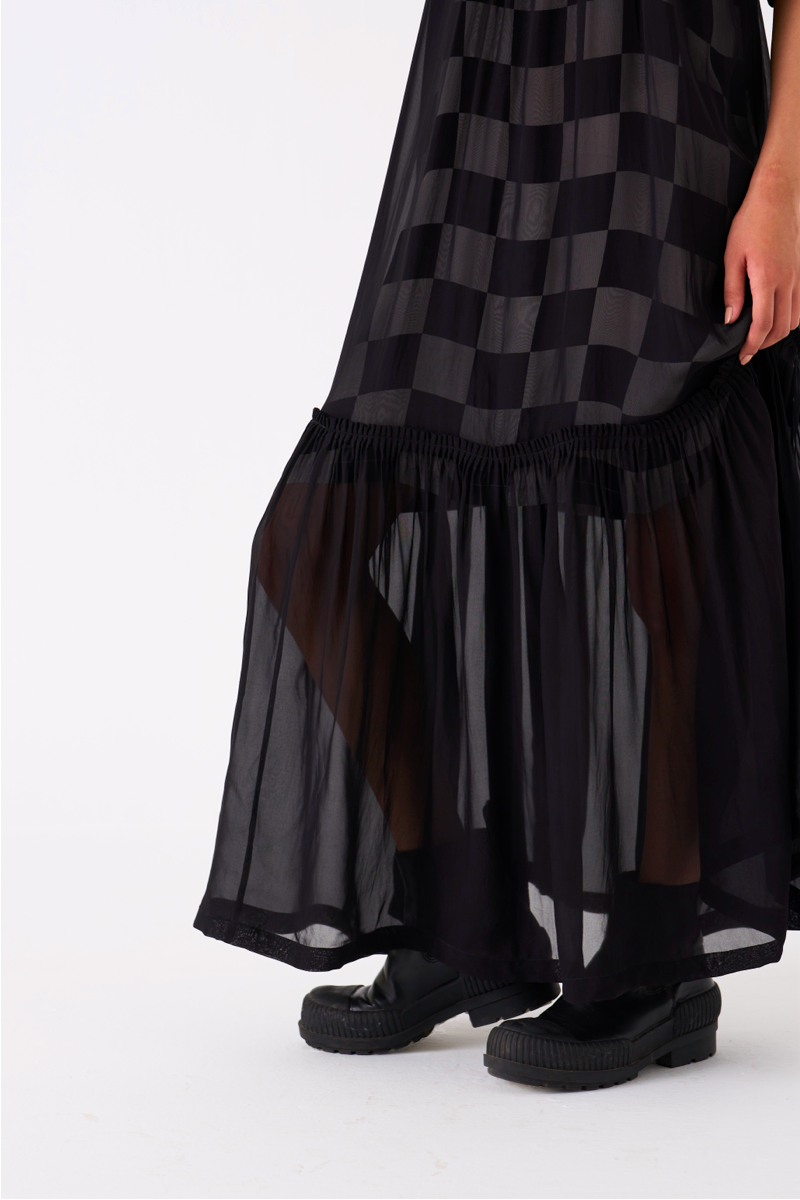 SHEER BOTTOM FRILL DRESS
-BLACK organza by THREE in black color for women in Singapore